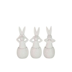 RABBIT SEE/HEAR/SPEAK NO EVIL CERAMIC WHITE SMALL ASSORTMENT OF 3