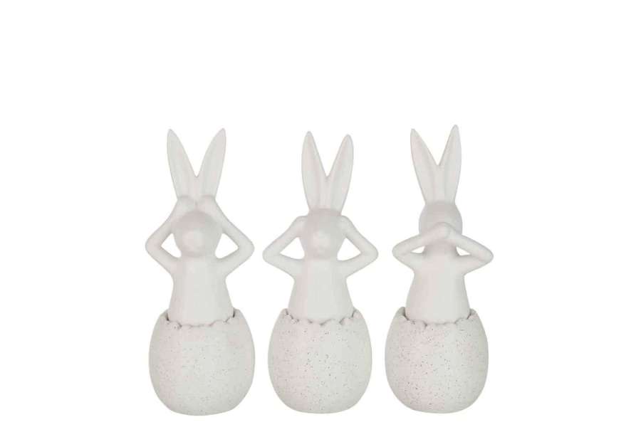 RABBIT SEE/HEAR/SPEAK NO EVIL CERAMIC WHITE SMALL ASSORTMENT OF 3