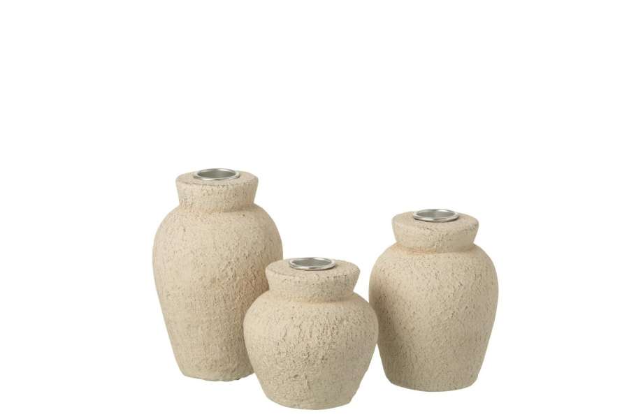 SET OF 3 CANDLE HOLDER CEMENT LIGHT BEIGE