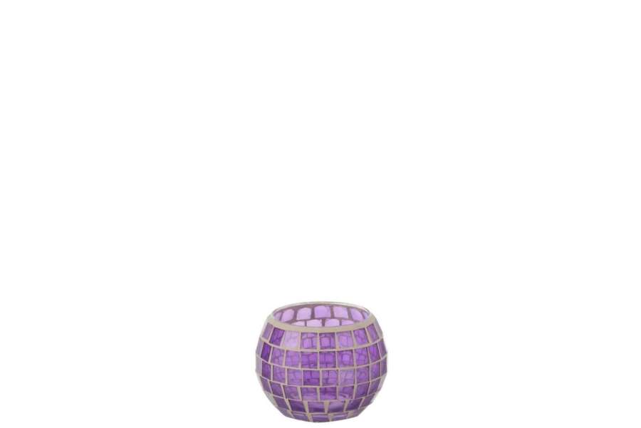 TEALIGHT HOLDER MOSAIC ROUND GLASS PURPLE SMALL