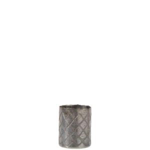 VASE CYLINDER CHECK PATTERN GLASS LIGHT GREY SMALL