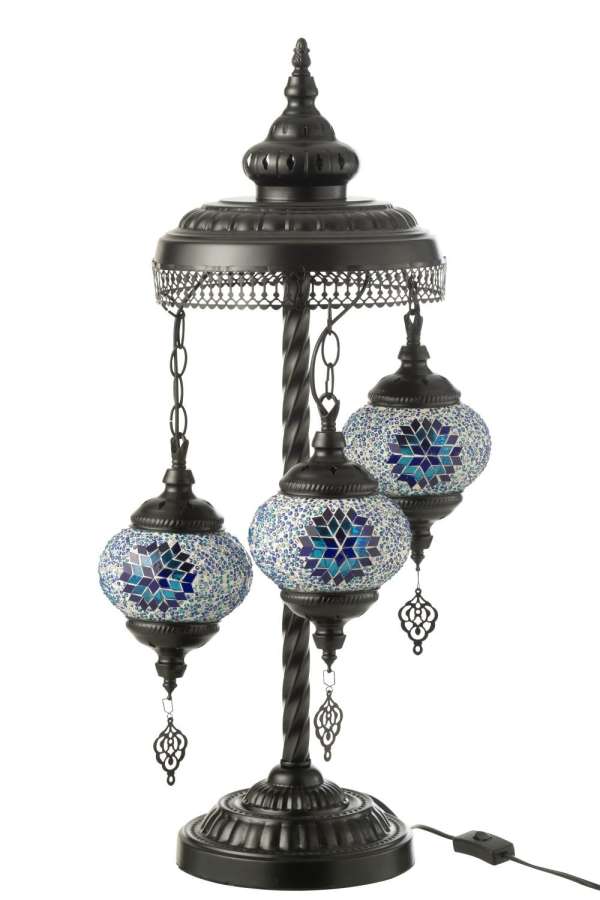 TABLE LAMP MOSAIC 3 LAMPS GLASS/METAL BLUE