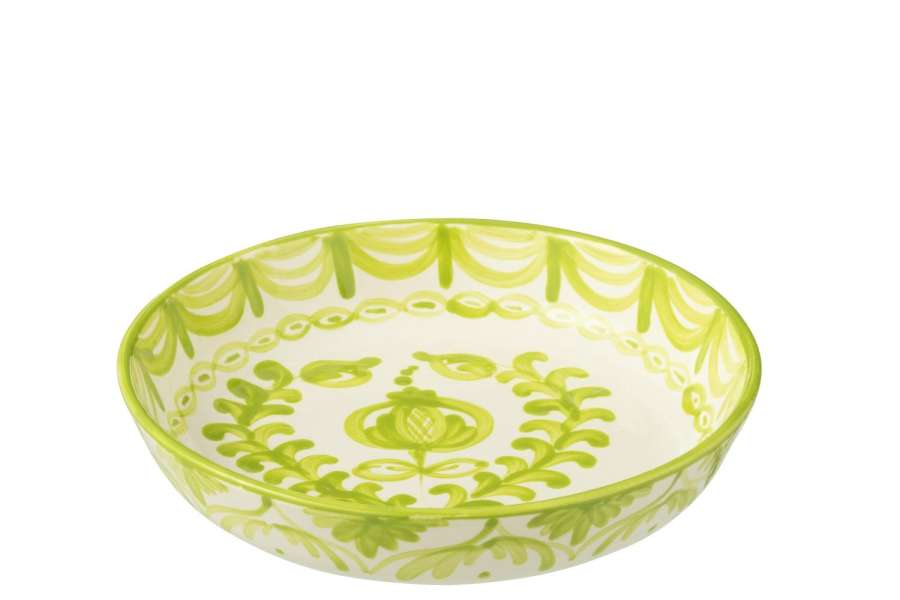 BOWL GRANADA LOW CERAMIC WHITE/GREEN LARGE