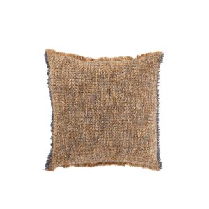 CUSHION FRAYED EDGES POLYESTER/COTTON LIGHT BROWN/BLUE