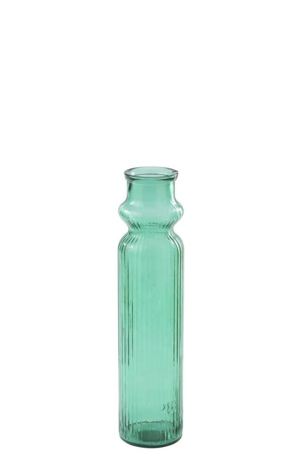 VASE  STRIPED GLASS EMERALD GREEN