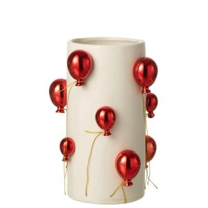 VASE BALLOON CERAMIC WHITE/CHRISTMAS RED LARGE