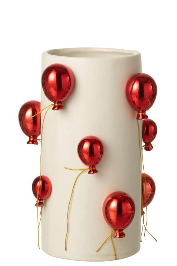 VASE BALLOON CERAMIC WHITE/CHRISTMAS RED LARGE