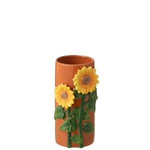 VASE SUNFLOWER CERAMIC YELLOW/BROWN SMALL