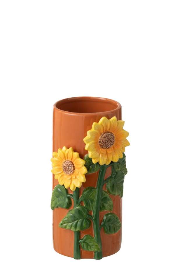 VASE SUNFLOWER CERAMIC YELLOW/BROWN SMALL