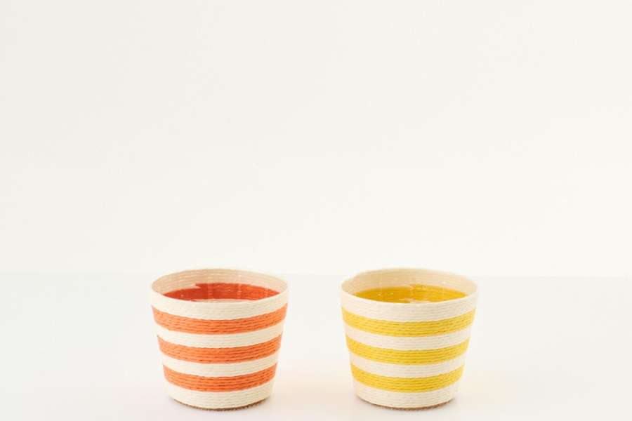 FLOWERPOT STRIPED PAPER YELLOW/ORANGE EXTRA SMALL ASSORTMENT OF 2