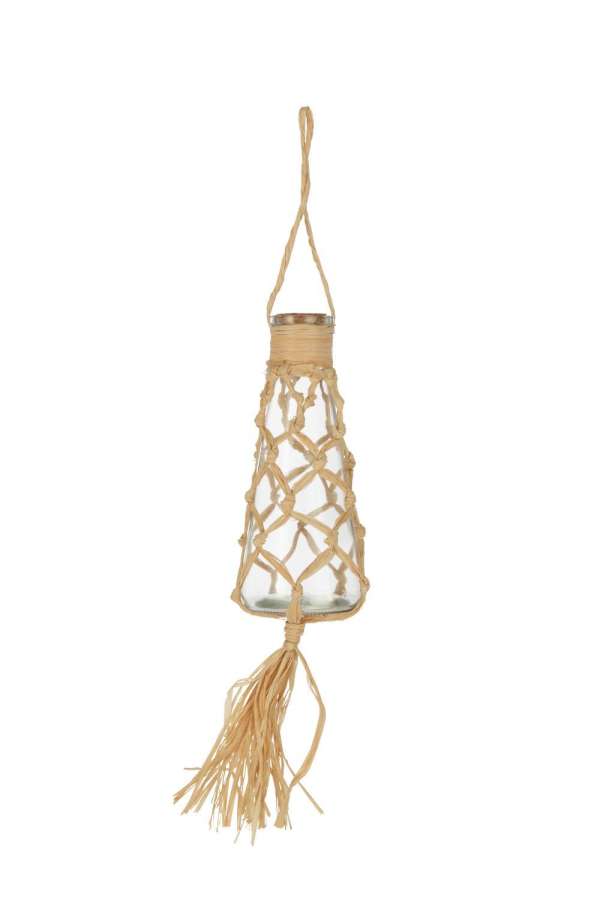 HANGING BOTTLE DECORATION GLASS/RAFFIA NATURAL