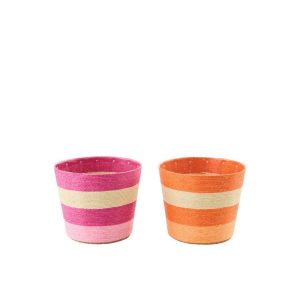 FLOWERPOT STRIPED PAPER PINK/ORANGE MEDIUM ASSORTMENT OF 2