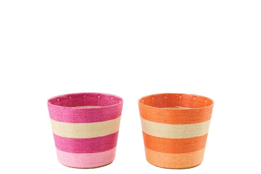 FLOWERPOT STRIPED PAPER PINK/ORANGE MEDIUM ASSORTMENT OF 2