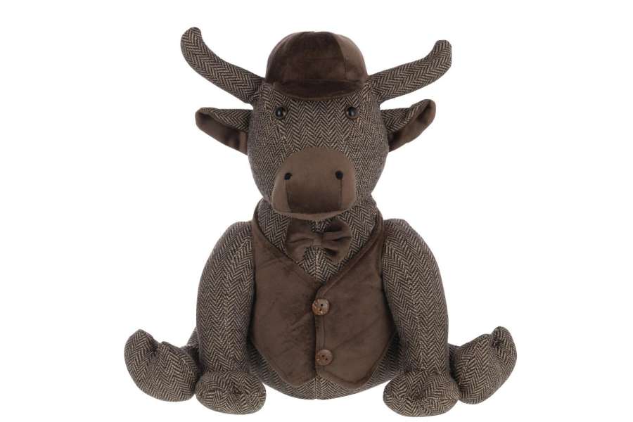 DOORSTOP BULL + HAT POLYESTER DARK BROWN