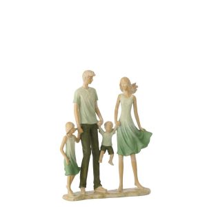 FAMILY 2 CHILDREN POLYRESIN GREEN/ECRU