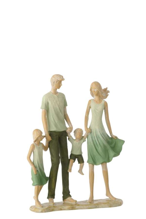 FAMILY 2 CHILDREN POLYRESIN GREEN/ECRU
