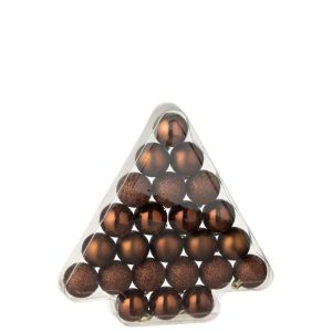 BOX OF 24 CHRISTMAS BAUBLE PLASTIC DARK BROWN