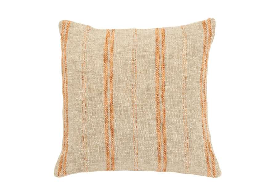 CUSHION SQUARE STRIPES LINEN/COTTON BEIGE/RUST