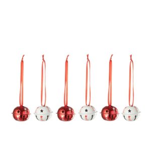 BOX OF 6 HANGER BELL PLASTIC CHRISTMAS RED/WHITE