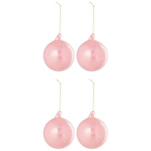 BOX OF 4 CHRISTMAS BAUBLE GLASS LIGHT PINK