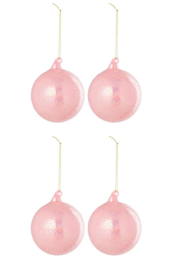 BOX OF 4 CHRISTMAS BAUBLE GLASS LIGHT PINK