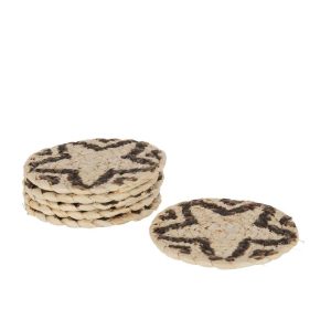 SET OF 6 COASTERS ROUND STAR CORNHUSK NATURAL/BROWN