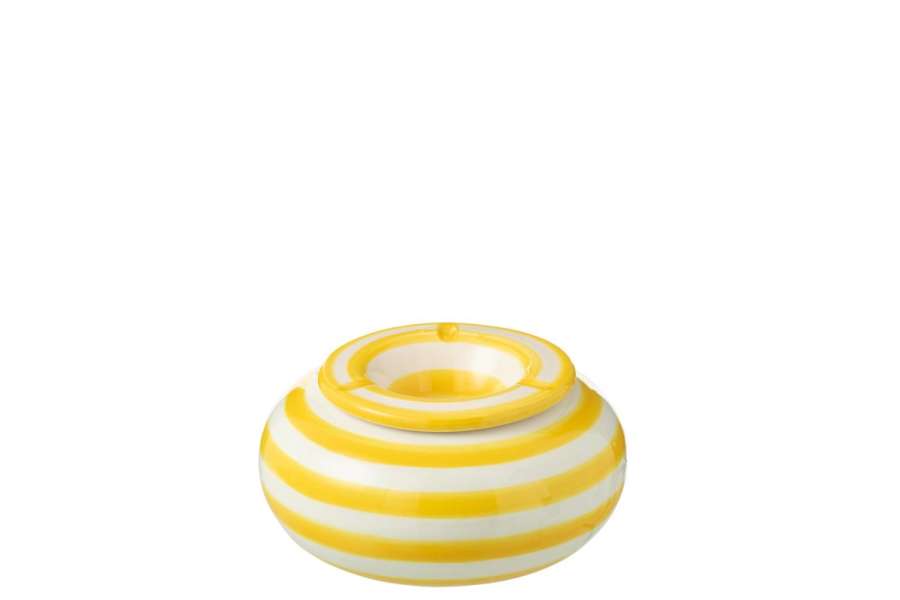 ASHTRAY GRANADA STRIPES CERAMIC WHITE/YELLOW LARGE