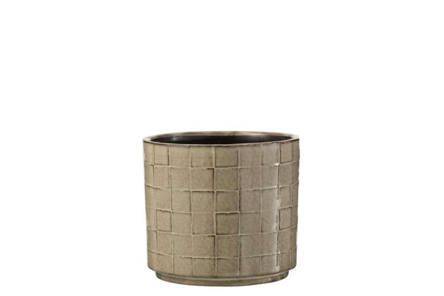 FLOWERPOT SQUARE CERAMIC BEIGE/GREY MEDIUM