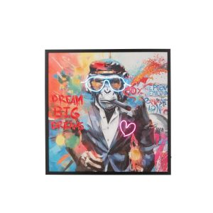 PAINTING LED MONKEY CIGAR SQUARE CANVAS MULTICOLORED