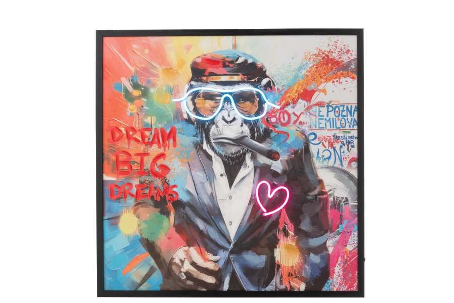 PAINTING LED MONKEY CIGAR SQUARE CANVAS MULTICOLORED