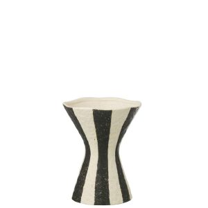 VASE STRIPED STONEWARE OFF-WHITE/BLACK MEDIUM