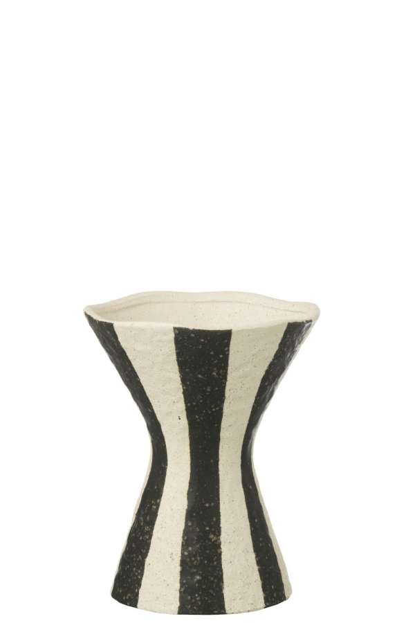 VASE STRIPED STONEWARE OFF-WHITE/BLACK MEDIUM