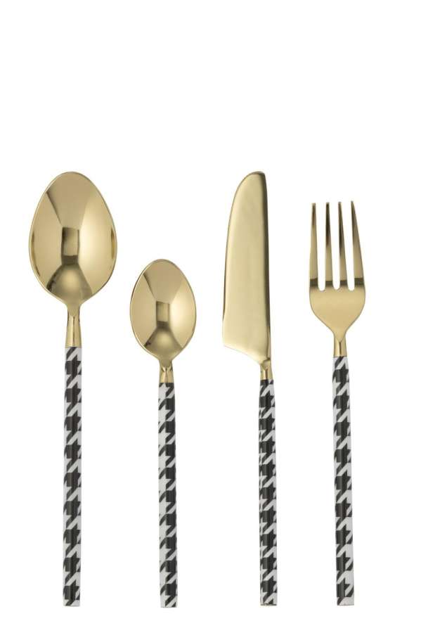 BOX OF 4 CUTLERY PIED-DE-POULE STAINLESS STEEL GOLD COLORED