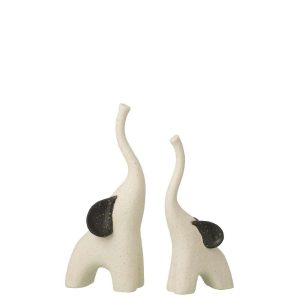 SET OF 2 ELEPHANT MODERN STONEWARE OFF-WHITE/BLACK