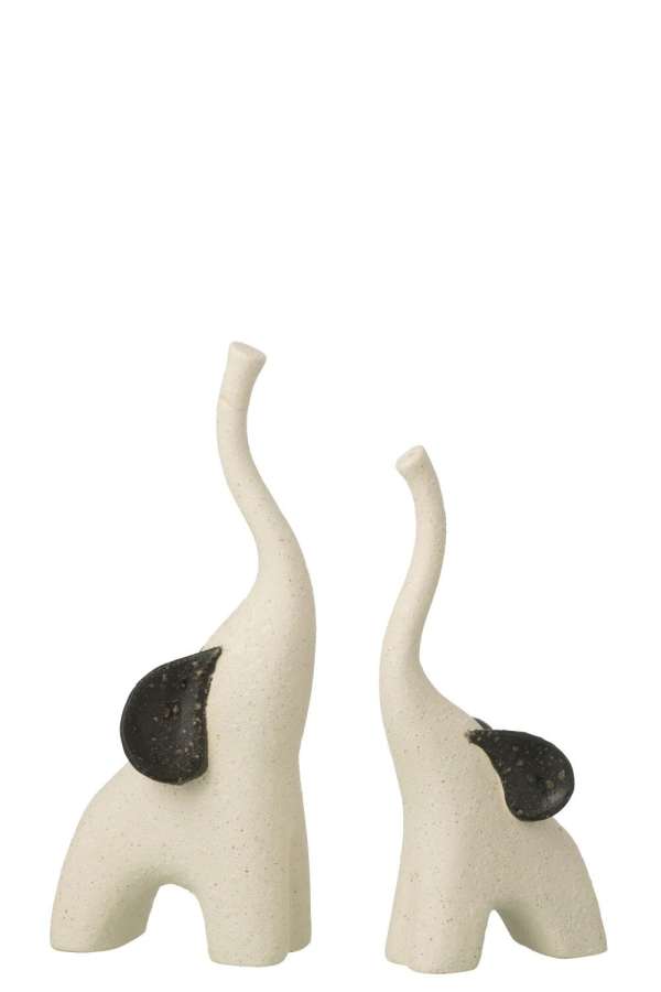 SET OF 2 ELEPHANT MODERN STONEWARE OFF-WHITE/BLACK