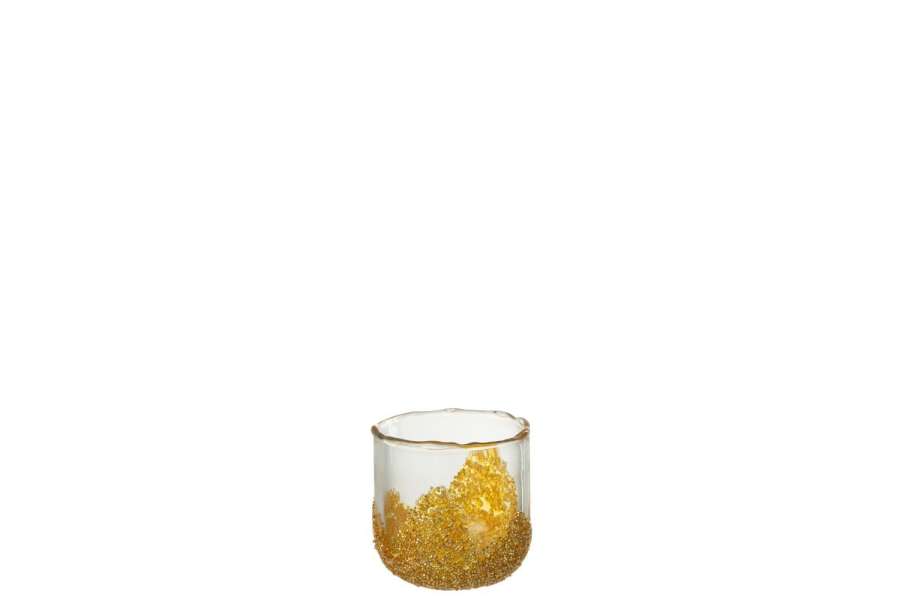CANDLEHOLDER STRASS GLASS TR/GOLD SMALL
