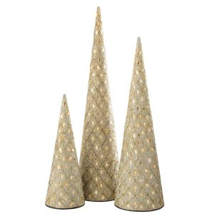 SET OF 3 CONE IRON/BEADS WHITE/GOLD COLORED