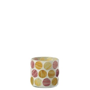 CANDLE HOLDER GLASS OFF-WHITE/FUCHSIA SMALL