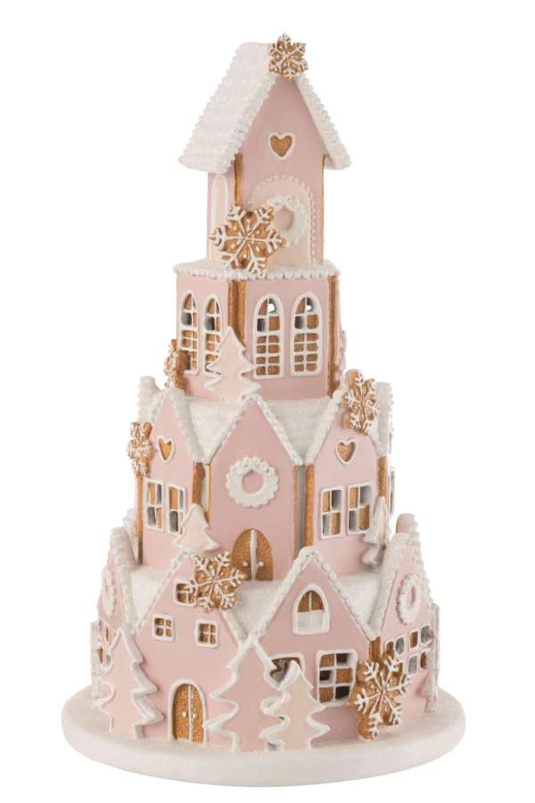 GINGERBREAD HOUSE PINK/WHITE LARGE