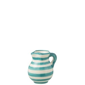 PITCHER GRANADA STRIPES CERAMIC WHITE/AQUA SMALL
