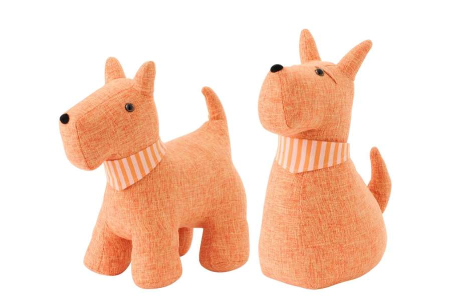 DOORSTOP DOG + SCARF POLYESTER ORANGE SMALL ASSORTMENT OF 2