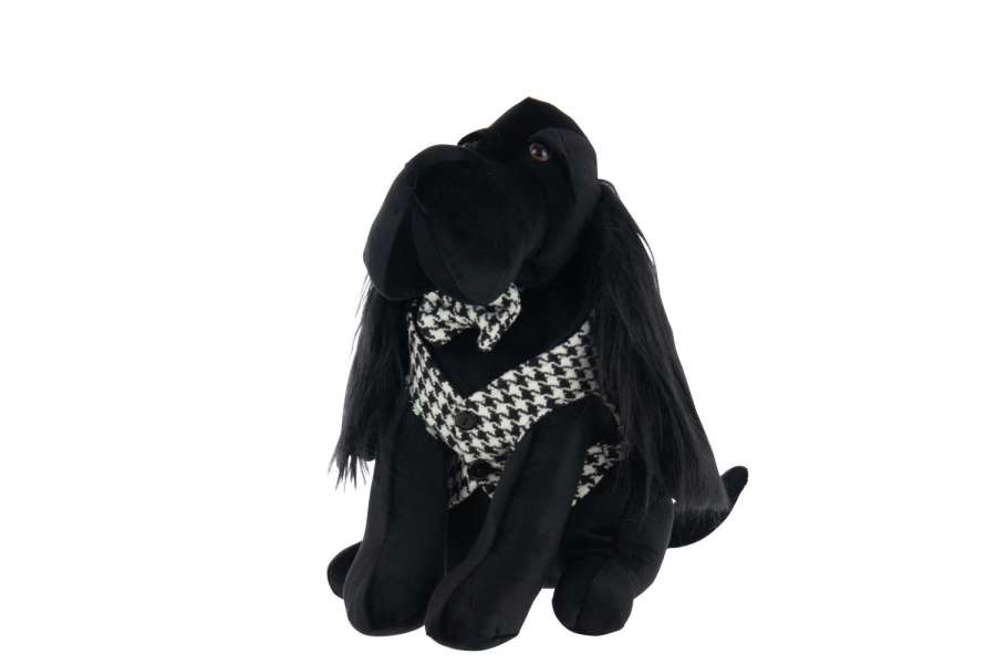 DOORSTOP DOG PIED-DE-POULE POLYESTER BLACK/WHITE