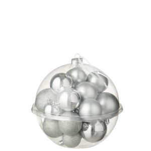 BOX OF 24 CHRISTMAS BAUBLE PLASTIC SILVER COLORED