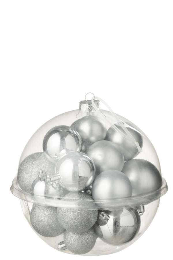 BOX OF 24 CHRISTMAS BAUBLE PLASTIC SILVER COLORED