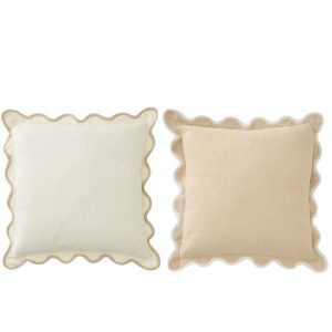 CUSHION SCALLOPED COTTON WHITE/BEIGE ASSORTMENT OF 2