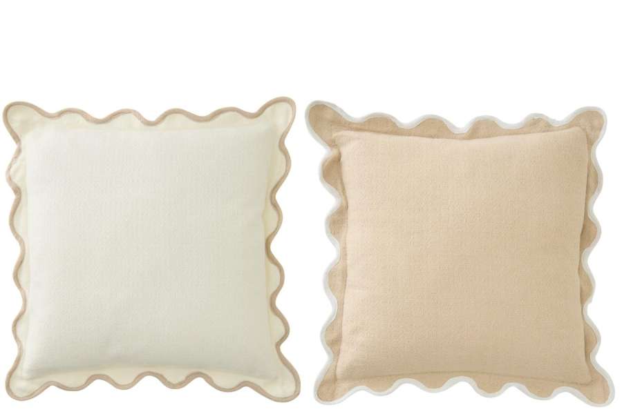 CUSHION SCALLOPED COTTON WHITE/BEIGE ASSORTMENT OF 2