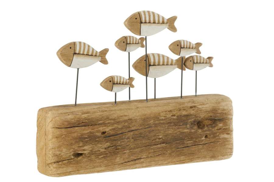 FISH ON BASE PAULOWNIA WOOD NATURAL/WHITE LARGE