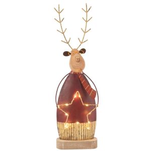 REINDEER DECO+SCARF/GLASSES LED METAL RUST/GOLD LARGE