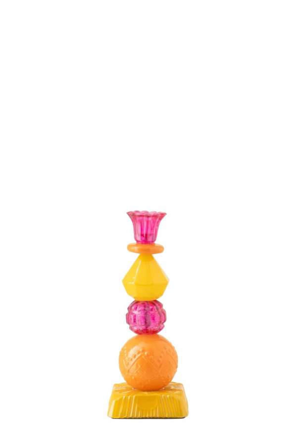 CANDLE HOLDER GLASS ORANGE/PINK SMALL