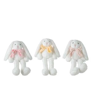 RABBIT PLUSH WITH BOW TIE POLYESTER WHITE ASSORTMENT OF 3